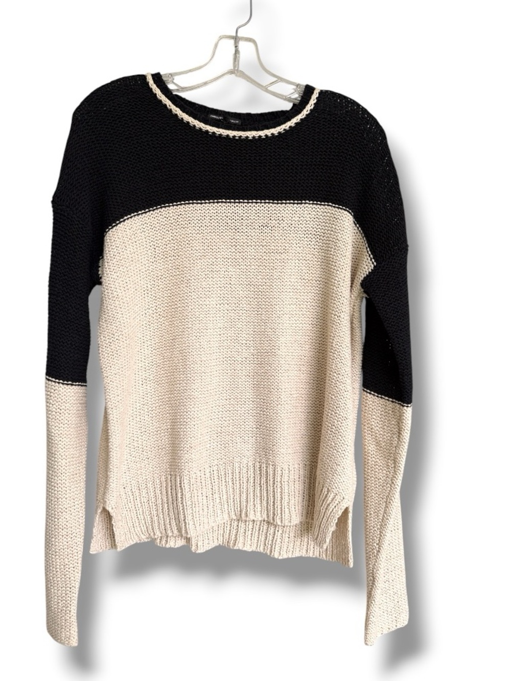 James Perse Beige/Black Color Block Cotton/Linen Pullover Sweater Size 1 (Small)